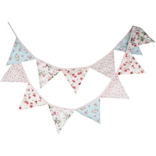 3.2M Pink Floral Print Fabric Bunting Flags Wedding Party Decoration Banner Home Bridal Shower Bunting Garland
