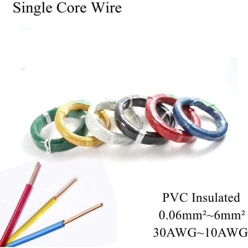 30AWG ~ 10AWG BV 0.06mm ~ 6mm Square Single Strand Single Core Hard Line PVC Insulated Electric Wire Electronic Cable Copper