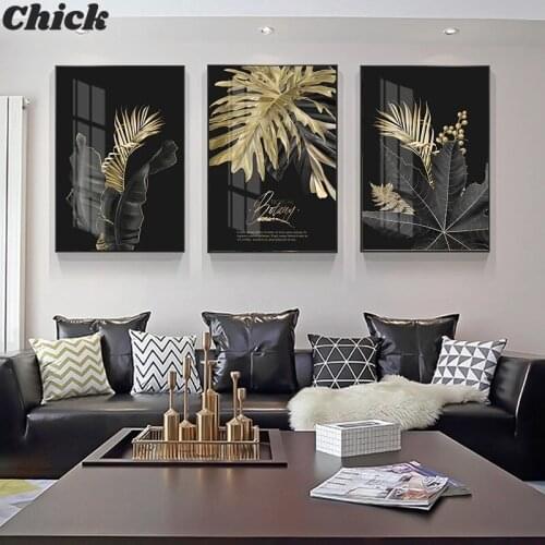 Abstract Golden Leaf Plant Wall Art Canvas Painting Nordic Posters And Prints Wall Pictures For Living Room Modern Home Decor
