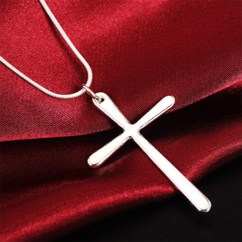 925 Sterling Silver Long Cross Pendant Necklace 18 Inch Snake Chain For Woman Fashion Wedding Engagement Charm Jewelry