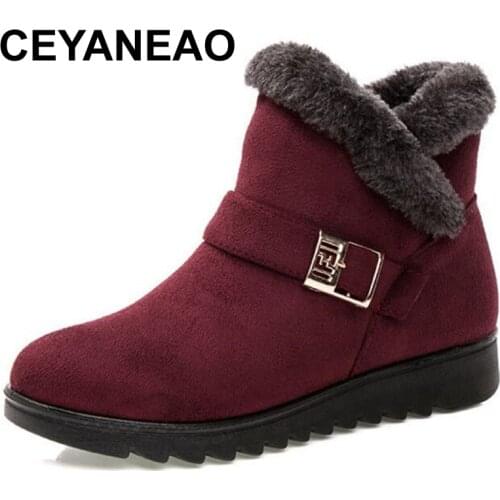 CEYANEAOWarm snow boots short fur plush winter ankle boots XL platform ladies suede cotton shoes women comfortable drop shipping
