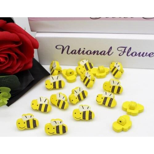 40pcs Yellow bee Wood Buttons for Handwork Sewing Scrapbook Clothing Crafts Home Decor Accessories