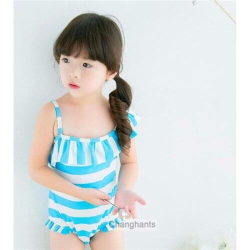 Kids One Piece Swimwear Blue and White Striped Pattern 2-7 Y Girls Swimsuit Children Water Suit Baby Sandy Beachwear
