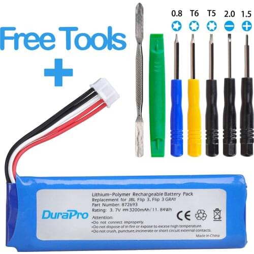 DuraPro 3.7V 3200mAh Battery GSP872693 Rechargeable Battery Pack for JBL Flip 3, Flip 3 Gray
