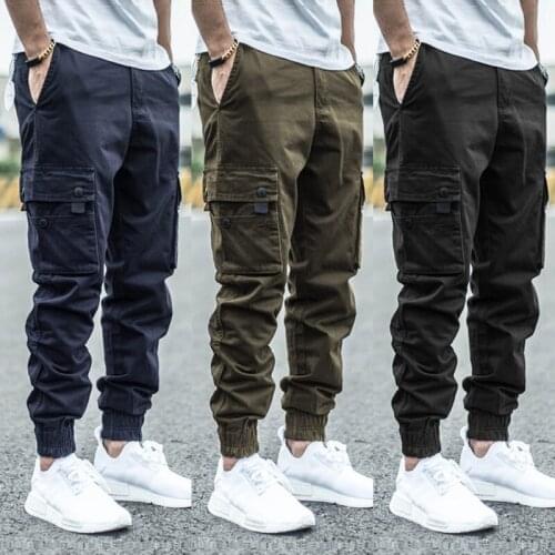 Korean Style Fashion Men Jeans Big Pocket Casual Cargo Pants Streetwear Hip Hop Joggers Men Overalls Ankle Banded Harem Trousers
