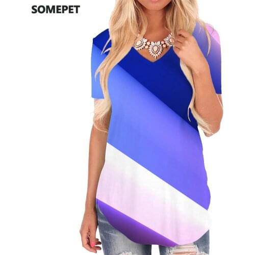 SOMEPET Harajuku T Shirt Women Colorful T-shirts 3d Geometry Tshirts Printed Psychedelic V-neck Tshirt Womens Clothing Fashion