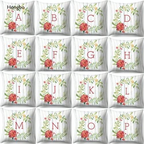 Hongbo 26 Letters Pillow Case Flowers 45*45cm Polyester Throw Pillow Cover Letter Decorative Pillowcases