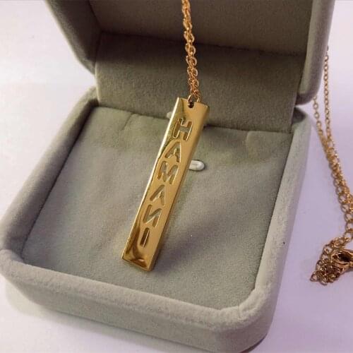 Custom Empty Name Necklace Stainless Steel Personalized Long Bar Vertical Nameplate Pendant Necklace Best Friends Gifts