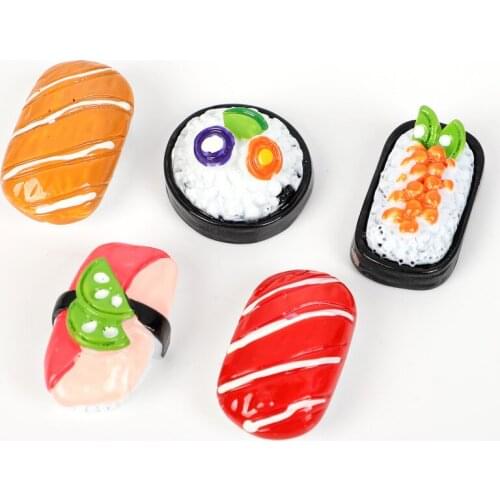 10Pcs Cute Red Salmon Caviar Tuna Fruit Sushi Rice Resin Accessories Cabochon Flatback Decoration Crafts Embellishments For DIY