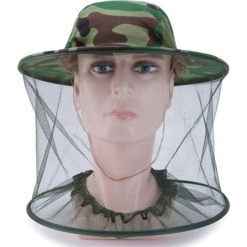 Camouflage mens fishing hat wide side shade hunting bee maintenance net cap insect proof mosquito neck wig