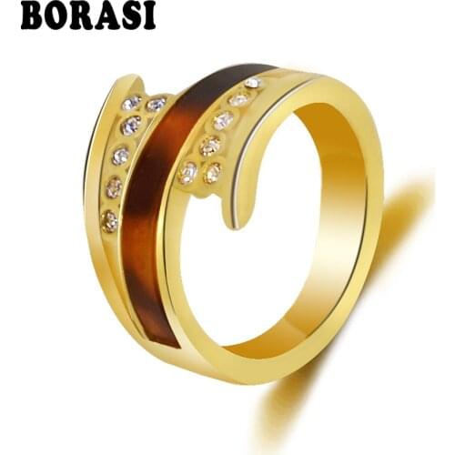 BORASI New Fashion Female Wedding Bands Jewelry Gold Color Crystal Ring Engagement Ring For Women CZ Stone Rings