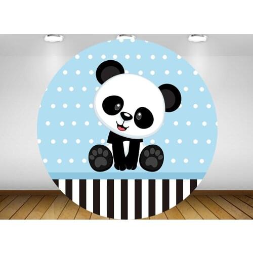 Round panel background circle backdrop cute panda blue boy baby shower birthday party decor candy table banner elastic YY-235