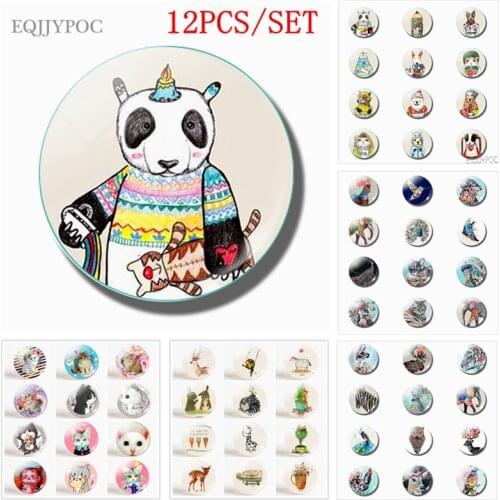 Cartoon Animal Fridge Magnet Refrigerator Set 25MM Glass Panda Butterfly Dog Elephant Peacock Cat Hummingbird Magnetic Stickers