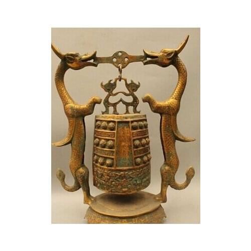 Copper Brass CHINESE crafts Asian 19 "China Antiga Chinesa Budismo Temple Bronze Gild Pendurar Dois