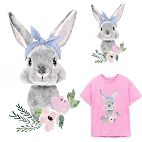 Cute Rabbit Patch Thermo Stickers Iron On Transfer For clothes Stripes Patches For Clothing Heat Transfer Vinyl Stickers Badges