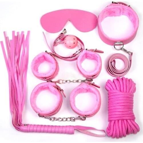 7Pcs/Set Sex Bondage Kit Slave Sexy Product Adult Games Toys Hand Cuffs Foot cuff Whip Rope Blindfold Couples Erotic Toys
