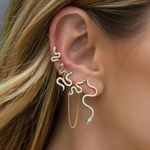 IPARAM Vintage Snake Crystal Tassel Chain Earrings Set 2020 Fashion Trend Punk Geometry Crystal Stud Earrings Women Jewelry Gift