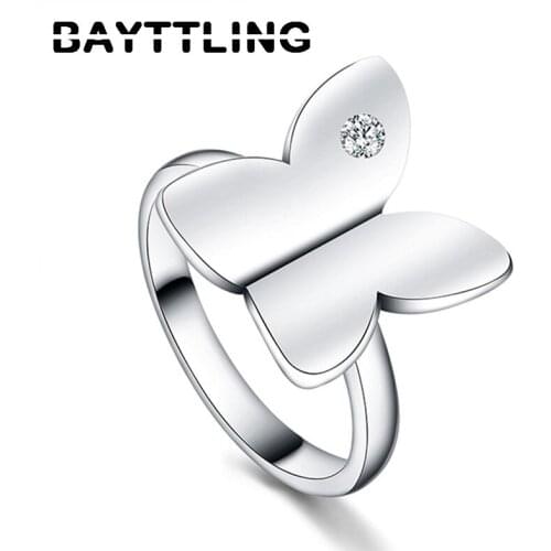 BAYTTLING New 925 Sterling Silver Zircon Ring Exquisite Simple Butterfly Ring For Woman Luxury Party Statement Jewelry Gift