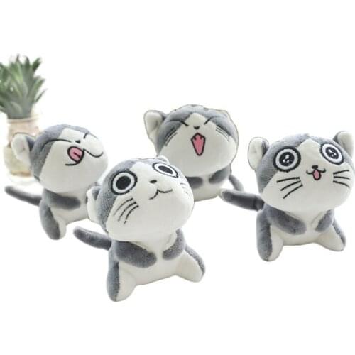 Wholesale 50pcs/lot 4 designs 9cm Cat Plush Stuffed dolls toys Key Ring Chain Plush Cat Doll Gift for Girls