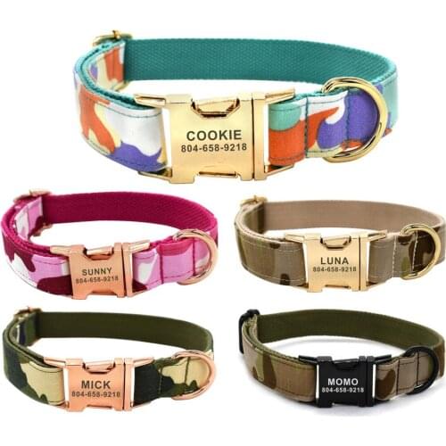 Personalized Pet Collar Camouflage Puppy Accessory Cat ID Tag Adjustable Custom Nameplate Black Pink Dog Collars Leash Set