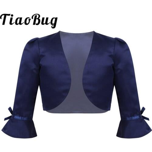 Flower Girls Pageant Wedding Birthday Party Shrug Girls Dress 3/4 Flare Sleeve Bolero Shrug Cardigan Top Kids Girls Wrap Jacket