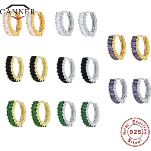 CANNER Real 925 Sterling Silver Color Zircon Hoop Earrings For Women Small Piercing Earring Round Earings Jewelry Pendientes