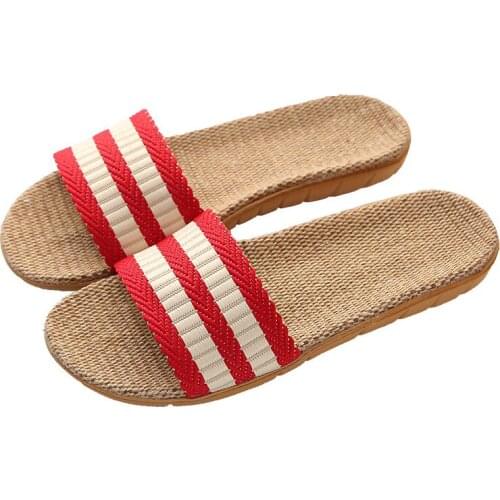 Stripe Linen Slippers Home Floor Slippers Soft Bottom Women Slippers Indoor Shoes Women Beach Flip Flops