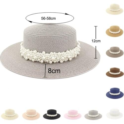 Straw hat pearl big brim women summer outdoor travel beach vacation seaside sun hat sunhat bucket hat 2020