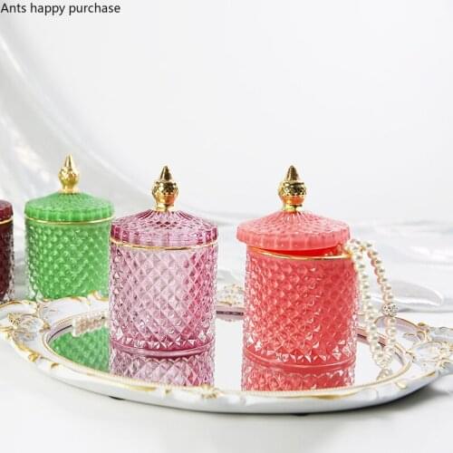 Modern Colored Crystal Glass Storage Jar Aromatherapy Jewelry Box Dresser Decoration Multifunctional Storage Box Home Decoration