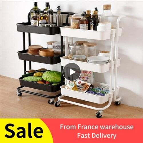 43x36x86cm Three-layer Movable Multifunctional Trolley 3 Layer Multi Funtion Storage Rack Removable Cart With Wheel Kitchen HWC