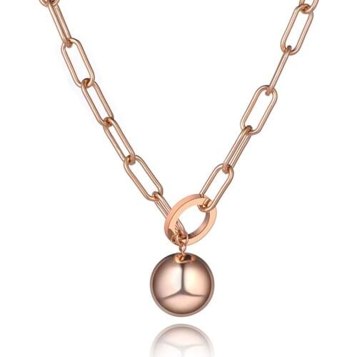 Hiphop/Rock Titanium Stainless Steel Ball Link Chain Necklaces For Women Trendy Sweater Chian 22" Long Necklace N19162