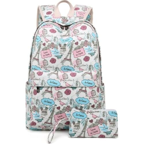 Waterproof Backpack Blue Backpacks for Girl Teenager Women School Students Female Tower Printing Large Capacity Canvas Schoolbag