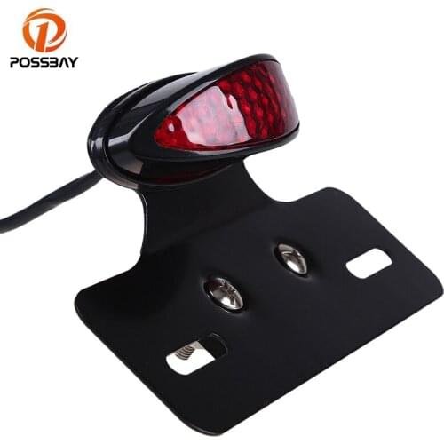 POSSBAY Clear/Red/Smoke Motorcycle Taillight Universal Retro Motocross Motorbike Brake Stop Indicator Light For ATV Scooter