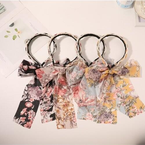 New Personality Fashion Color Ribbon Headband Sen Sweet Pearl Bowknot Fringe Headband Headgear Hair Accessories WomenSY128