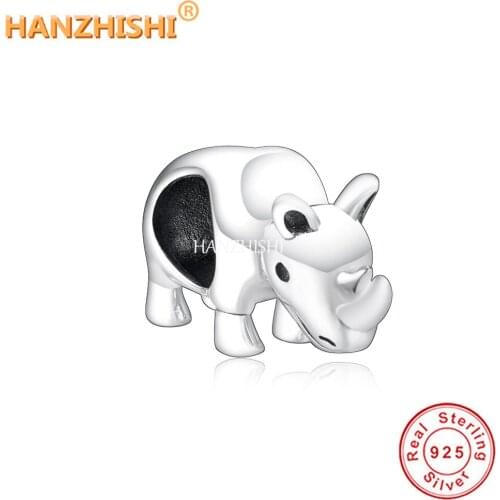 2021 Authentic 925 Sterling Silver Animal Rhinoceros Beads Charms Fit Original Pandora Charm Bracelet Jewelry Women Berloque