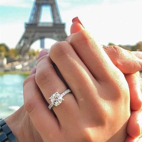 Double Fair Ring For Women Classic Classic Elegant 4 Prong Setting Wedding Engagement Ring Silver Color Fashion Jewelry KAR205