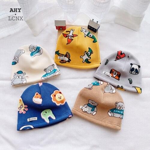 2021 Winter Warm Baby Beanie Hat Thicken Cotton Cartoon Dinosaur Kids Caps Boy Girl Fleece Childrens Cute Hats Child Beanies