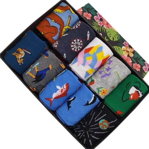 10 Pairs/Pack Crazy Colorful Cool Novelty Men Socks Unisex Fun Funny Wacky Design Lovers Funky Casual Cotton Dress Crew Socks