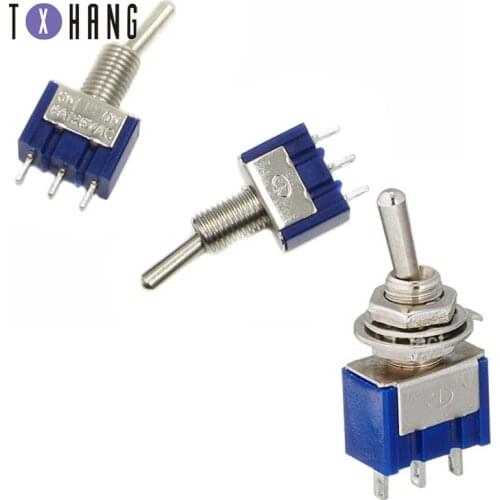 5Pcs ON-OFF-ON 3 Pin 2 Position Mini Latching Toggle Switch AC 125V/6A 250V/3A