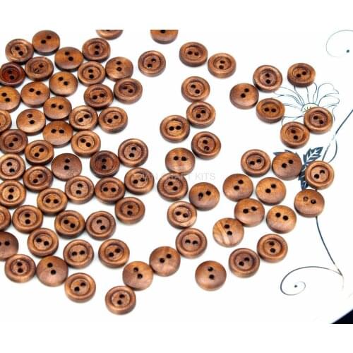 800pcs mini Craft Ideas 10mm Thin Edge Coffee Dark Wood round buttons 2 holes natural wood