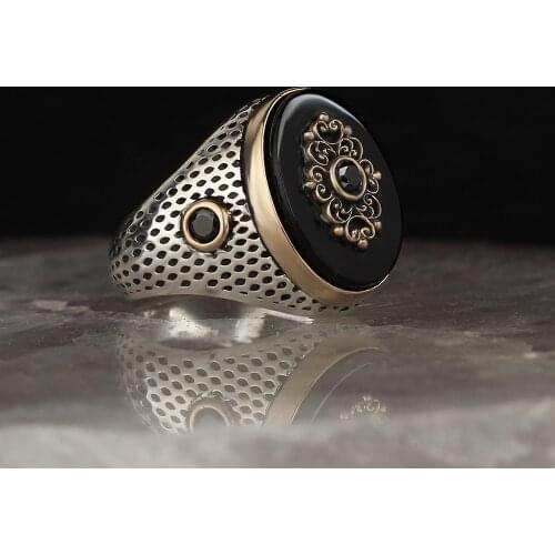 925 Sterling Silver Ring for Men Onyx Natural Stone Vintage Gift Mens Rings All Size Women Turkish Fashion Jewelry