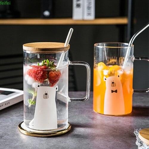 High Borosilicate Glass Household Large Capacity Heat-resistant Milk Juice Cup with Cute Creative Cold Drink Breakfast Cup
