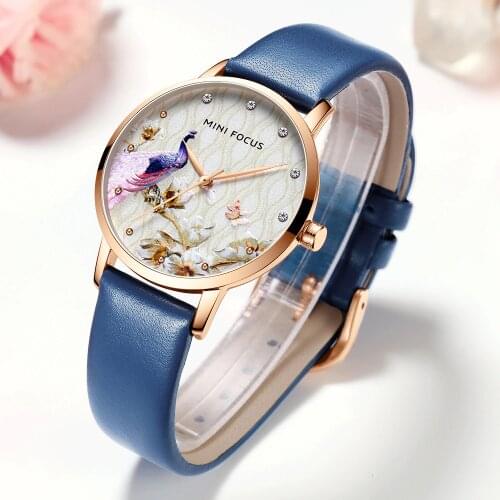 MINI FOCUS Women Watches Waterproof Blue Watch Leather Brand Luxury Fashion Casual Christmas Dress Quartz Womans Watch Ladies
