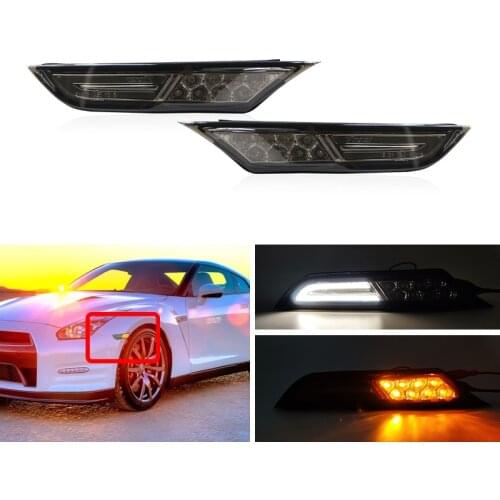 Smoke Tinted Switchback Bright Led Amber Turn Signal Light DRL Daylight Running Position Light For Nissan GTR R35 2007-2017