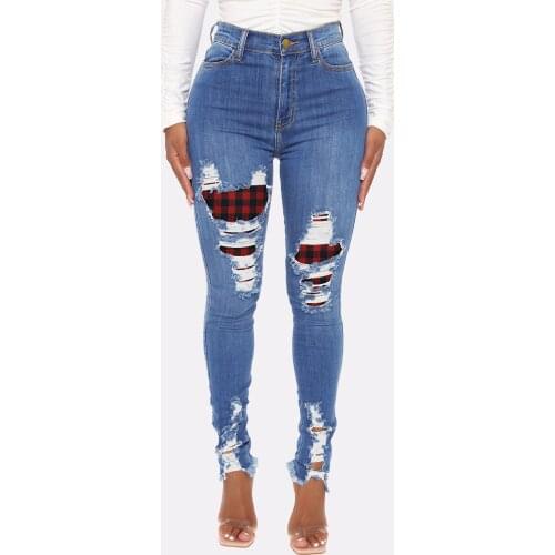 Jeans Women Printed Casual jeans Button Hole Trousers jean femme Fashion denim trousers Solid streetwear Skinny Pencil Pants