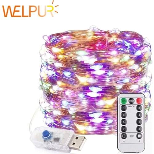 String Lights Christmas Fairy Lights USB with 13 Key Remote 33ft 100 LED Waterproof Decorative Copper Wire Lights Festival Party