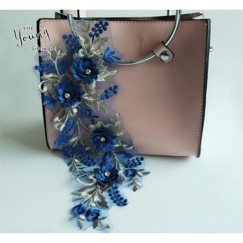 Quality Fine Blue Embroidered dress decorate Lace Collar Clothes Applique Neckline patches DIY Dress Sewing Craft Supplies