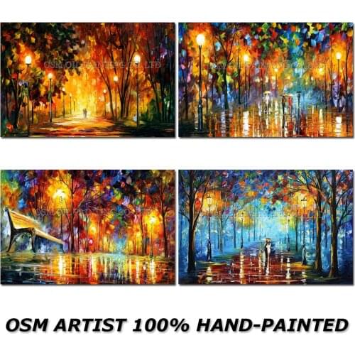 High Skills Artist Handmade High Quality Abstract Landscape Oil Painting on Canvas Bright Colorful Colour Street Oil Painting