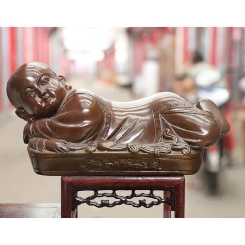 China Bronze Copper Auspicious Wealth Child Boy Kid Statue Sculpture BN7031