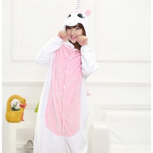 Pink Unicorn Animal Cosplay Costume Onesie Hoodie For Adult Women Men Halloween Holiday Party Flannel Full Length